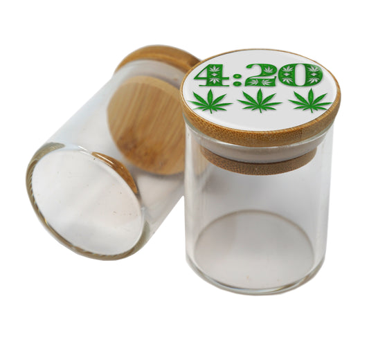 Bamboo Lid Glass Jar Container With Design #BS-001