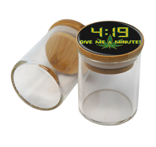 Bamboo Lid Glass Jar Container With Design #BS-002