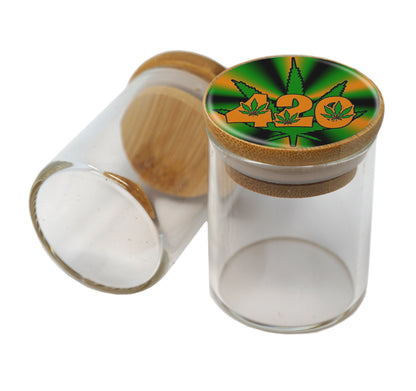 Bamboo Lid Glass Jar Container With Design #BS-005