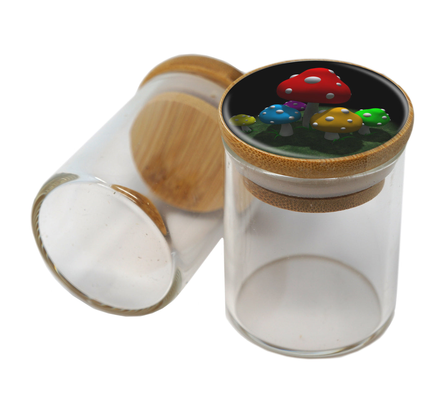 Bamboo Lid Glass Jar Container With Design #BS-007