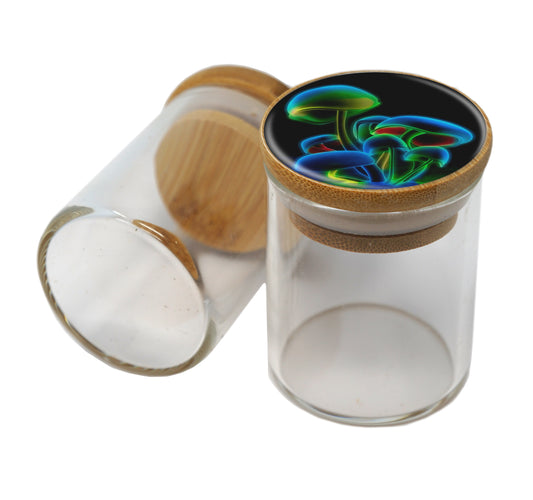 Bamboo Lid Glass Jar Container With Design #BS-008