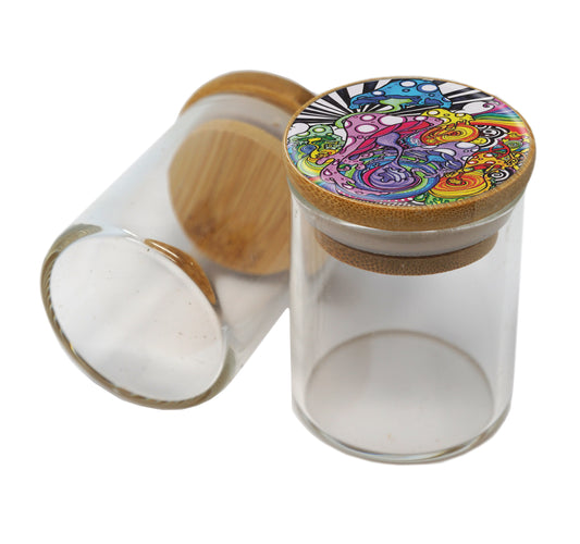 Bamboo Lid Glass Jar Container With Design #BS-010