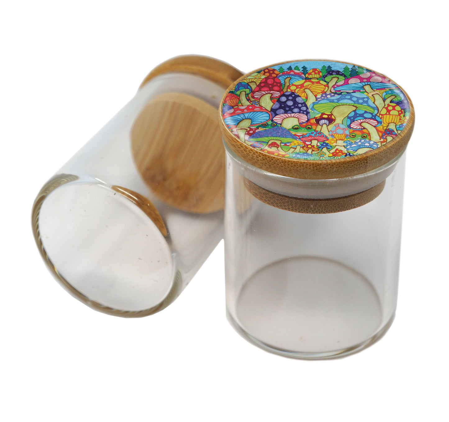 Bamboo Lid Glass Jar Container With Design #BS-011