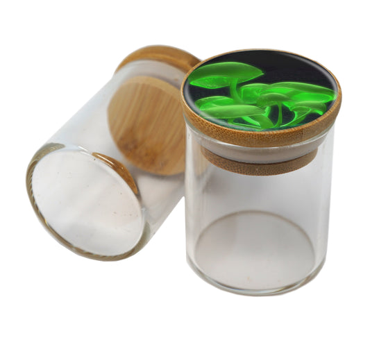 Bamboo Lid Glass Jar Container With Design #BS-012