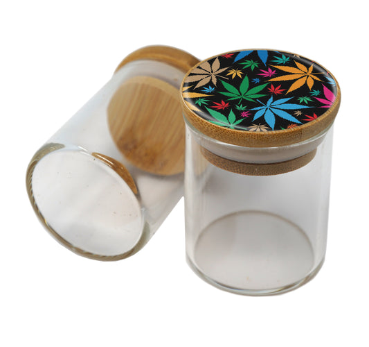 Bamboo Lid Glass Jar Container With Design #BS-013