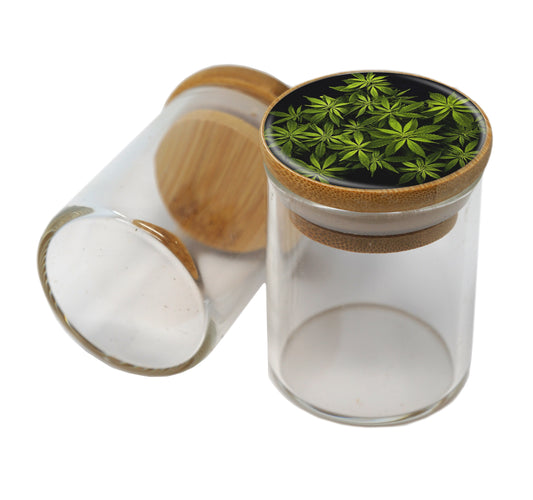 Bamboo Lid Glass Jar Container With Design #BS-014