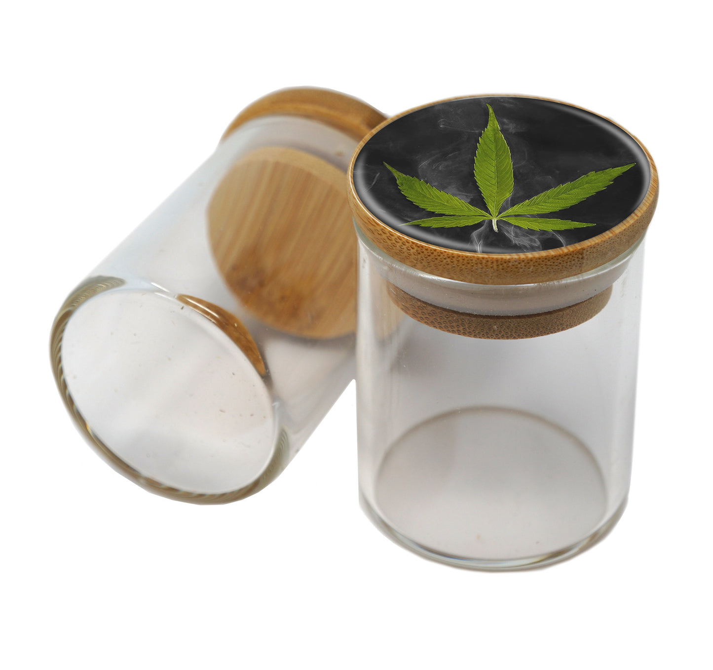 Bamboo Lid Glass Jar Container With Design #BS-015