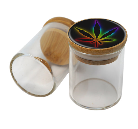 Bamboo Lid Glass Jar Container With Design #BS-016