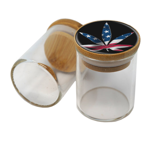 Bamboo Lid Glass Jar Container With Design #BS-017