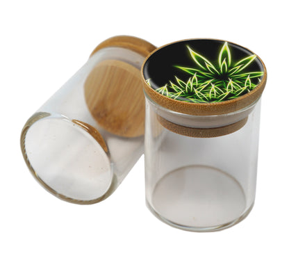 Bamboo Lid Glass Jar Container With Design #BS-018