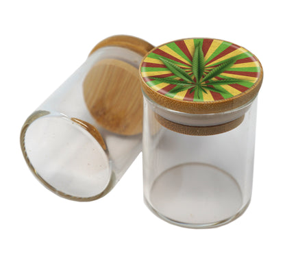 Bamboo Lid Glass Jar Container With Design #BS-019