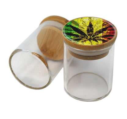 Bamboo Lid Glass Jar Container With Design #BS-020