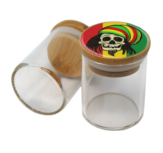 Bamboo Lid Glass Jar Container With Design #BS-021