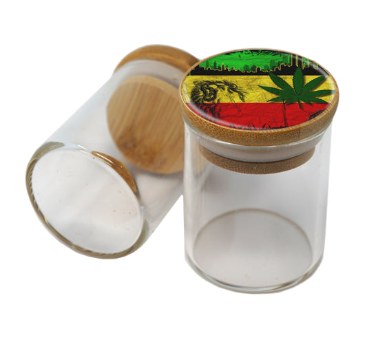 Bamboo Lid Glass Jar Container With Design #BS-022