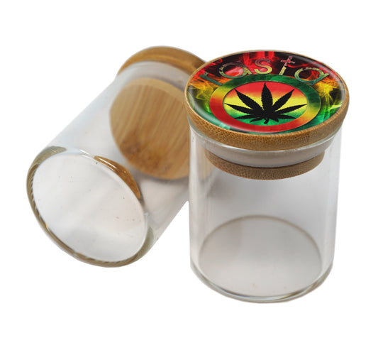 Bamboo Lid Glass Jar Container With Design #BS-023