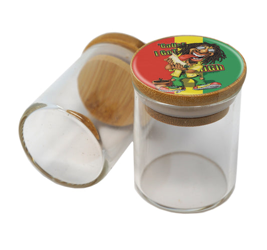 Bamboo Lid Glass Jar Container With Design #BS-024