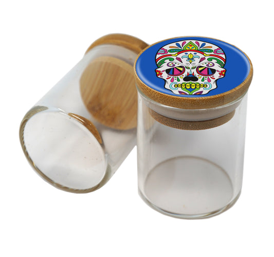 Bamboo Lid Glass Jar Container With Design #BS-031