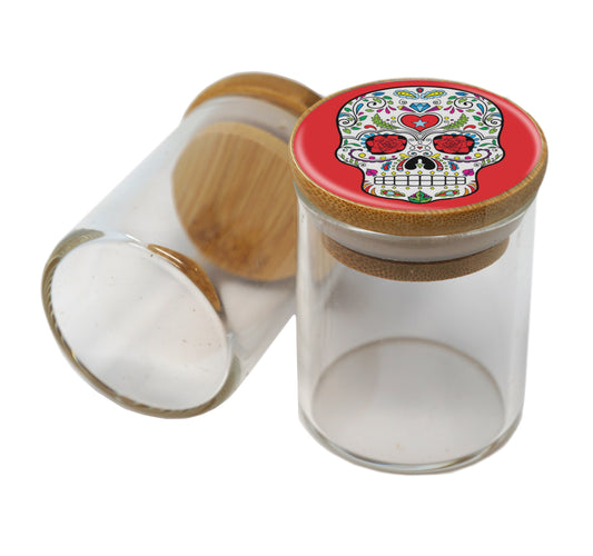 Bamboo Lid Glass Jar Container With Design #BS-032