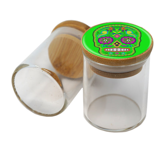 Bamboo Lid Glass Jar Container With Design #BS-035