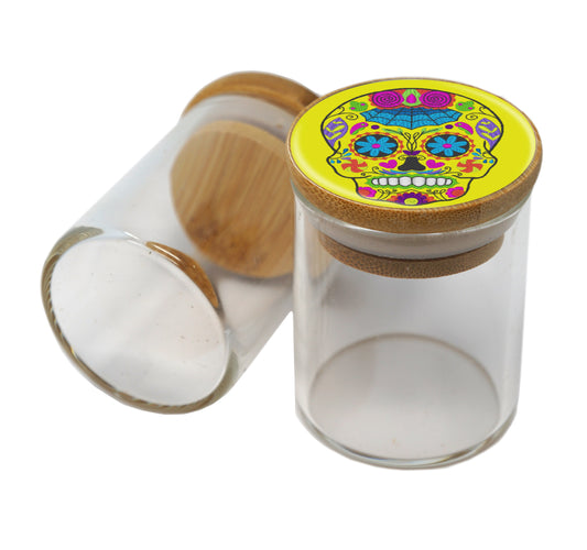 Bamboo Lid Glass Jar Container With Design #BS-036