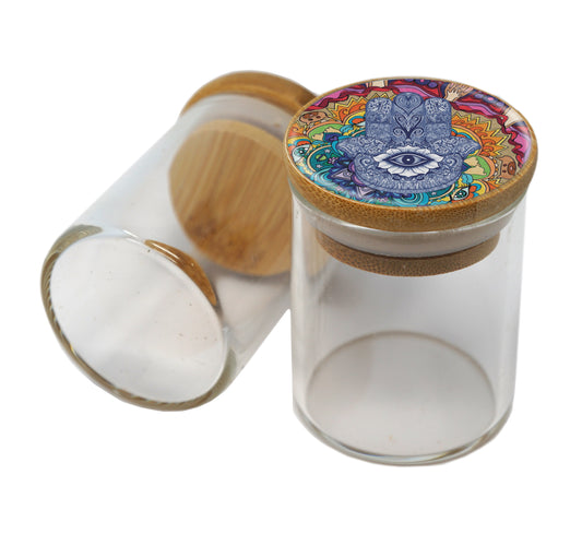 Bamboo Lid Glass Jar Container With Design #BS-037