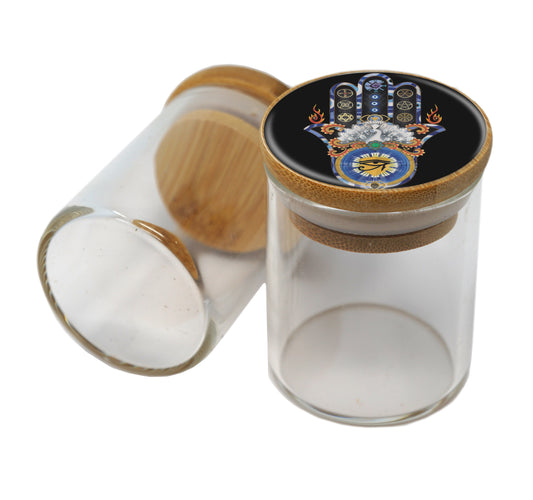 Bamboo Lid Glass Jar Container With Design #BS-038