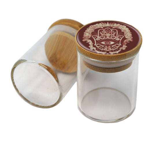 Bamboo Lid Glass Jar Container With Design #BS-040