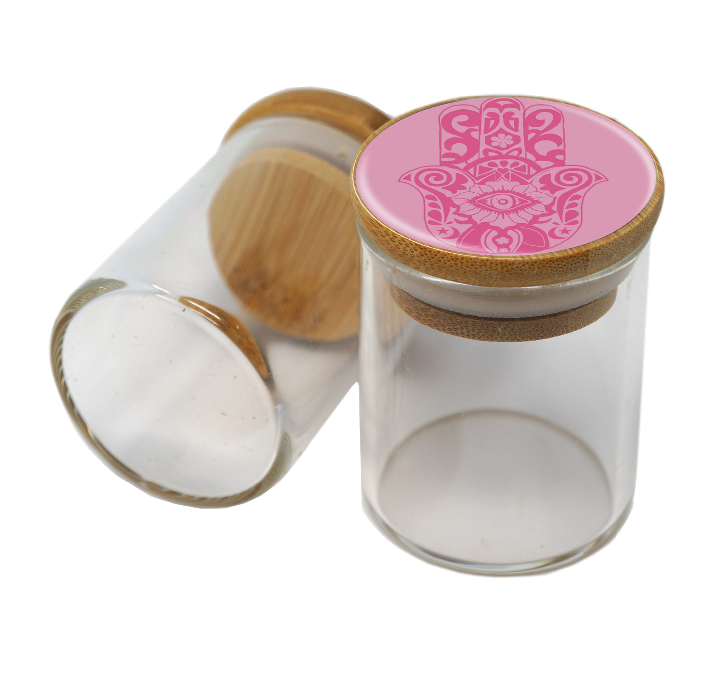 Bamboo Lid Glass Jar Container With Design #BS-042