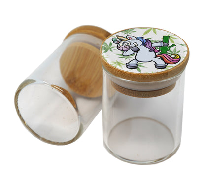 Bamboo Lid Glass Jar Container With Design #BS-043