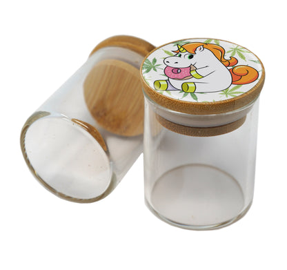 Bamboo Lid Glass Jar Container With Design #BS-044