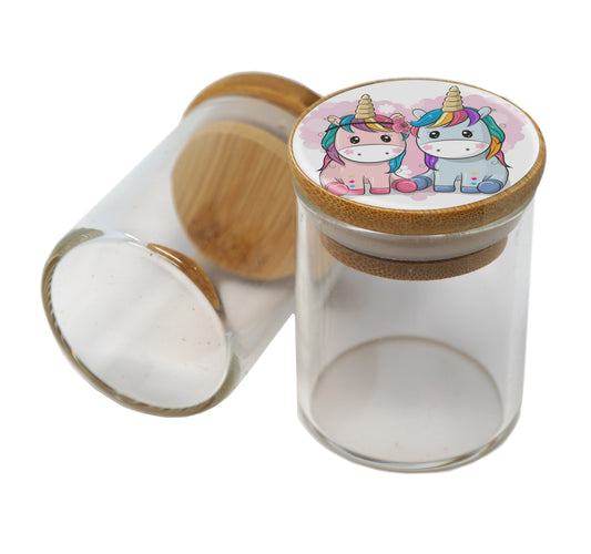 Bamboo Lid Glass Jar Container With Design #BS-046