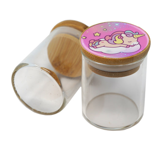 Bamboo Lid Glass Jar Container With Design #BS-047