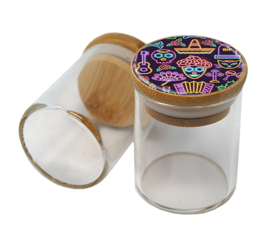 Bamboo Lid Glass Jar Container With Design #BS-064