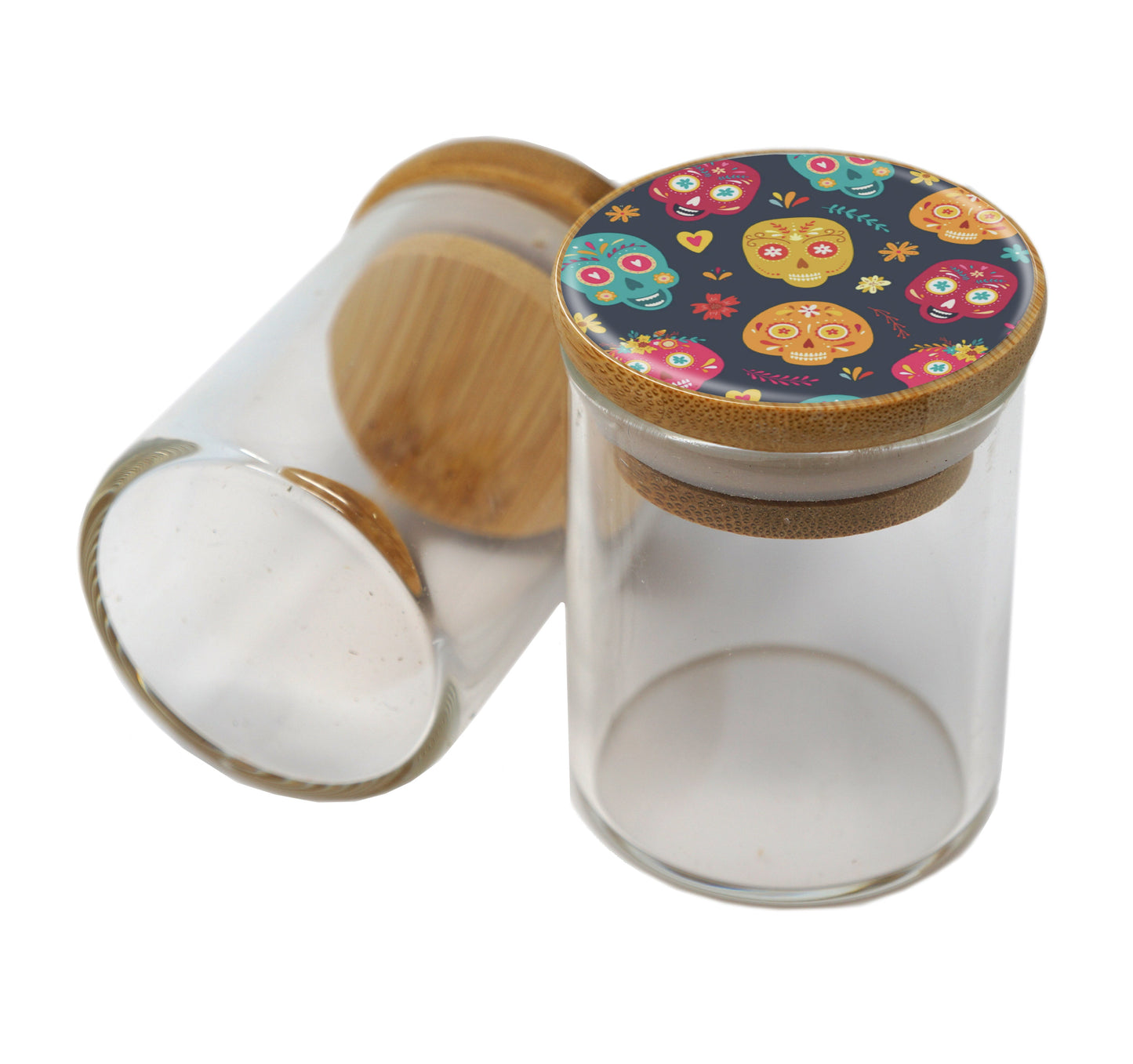 Bamboo Lid Glass Jar Container With Design #BS-065