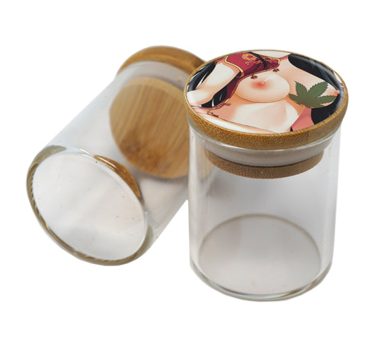 Bamboo Lid Glass Jar Container With Design #BS-067