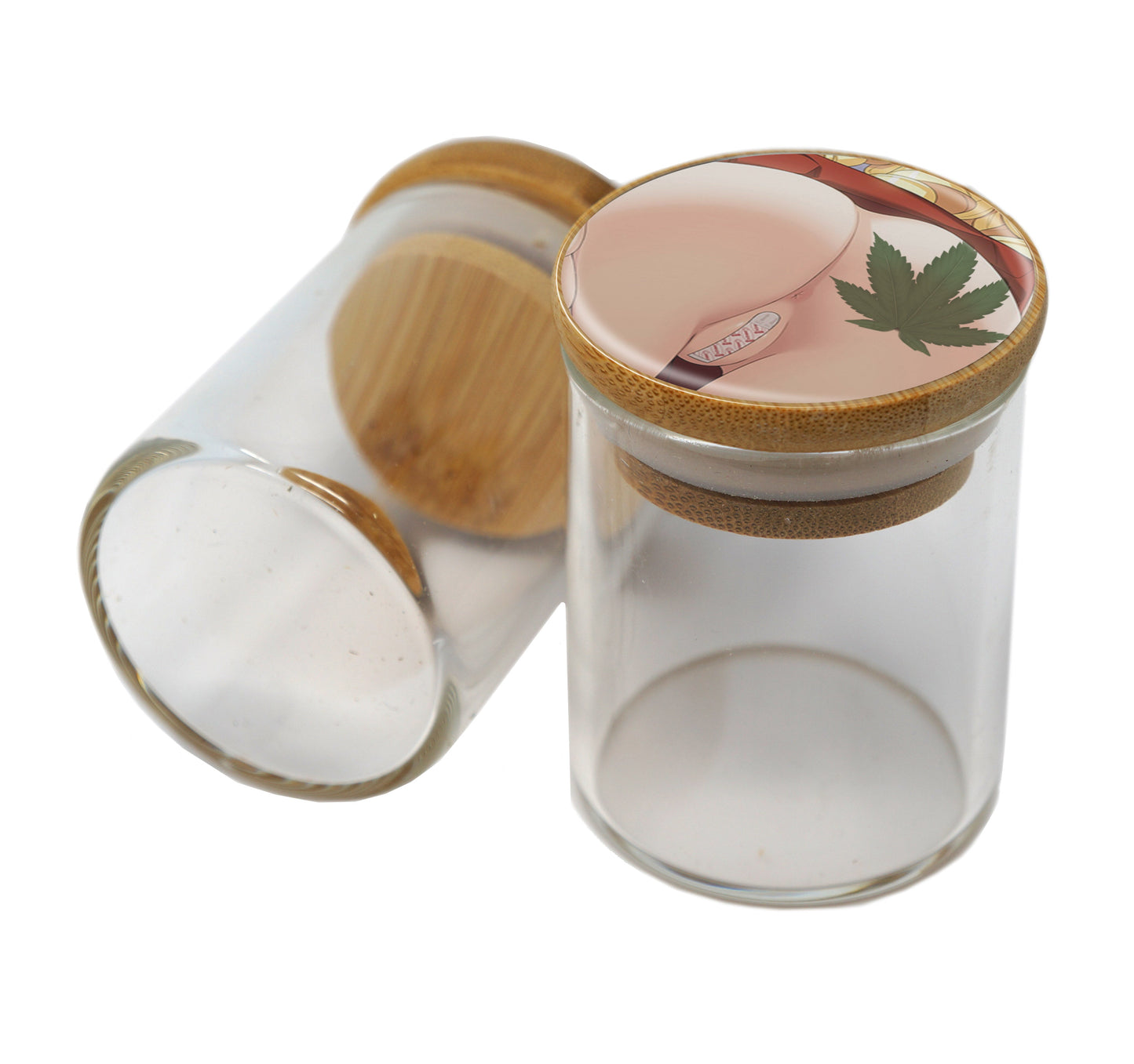 Bamboo Lid Glass Jar Container With Design #BS-069