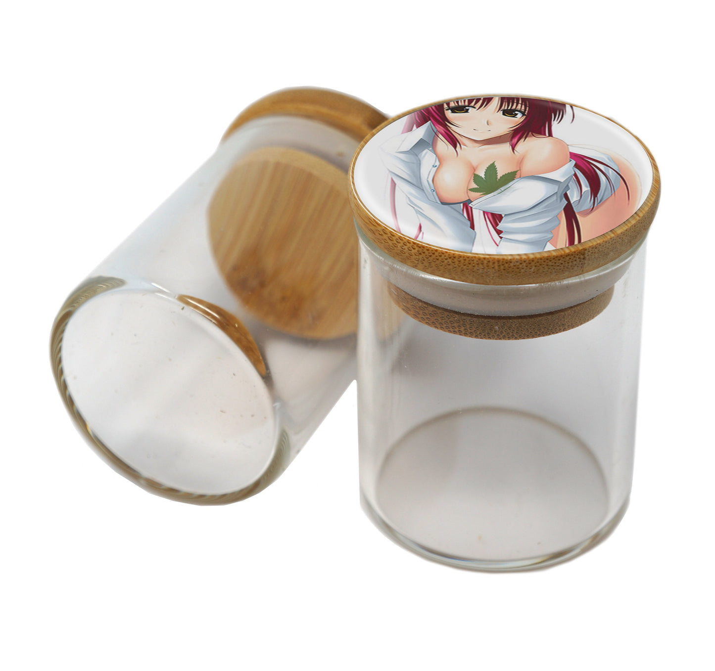 Bamboo Lid Glass Jar Container With Design #BS-070