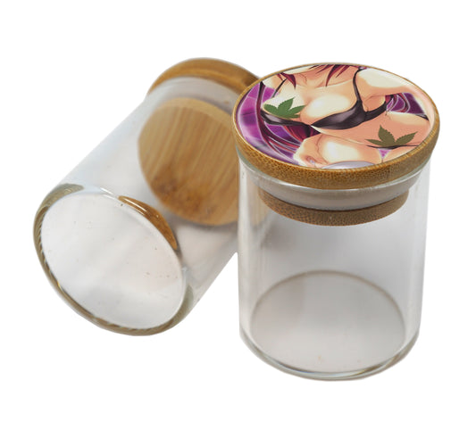 Bamboo Lid Glass Jar Container With Design #BS-071