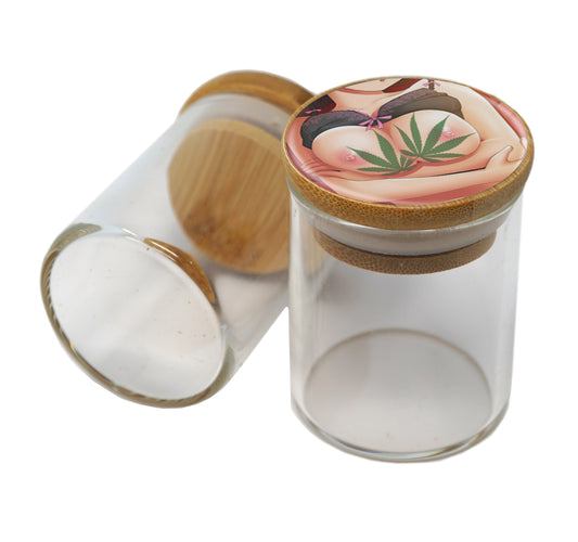 Bamboo Lid Glass Jar Container With Design #BS-072