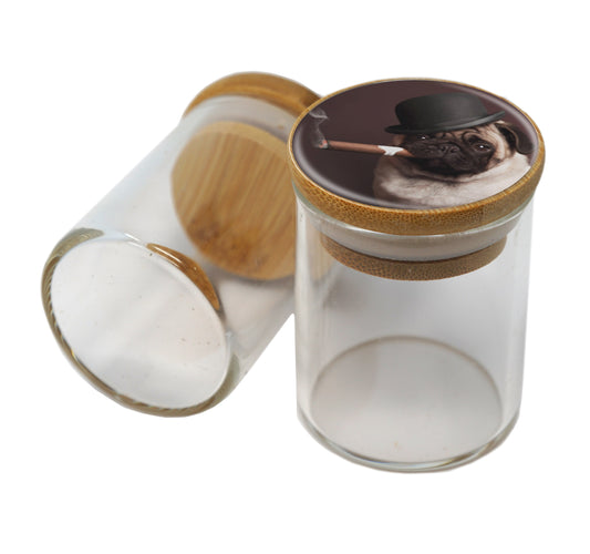 Bamboo Lid Glass Jar Container With Design #BS-073