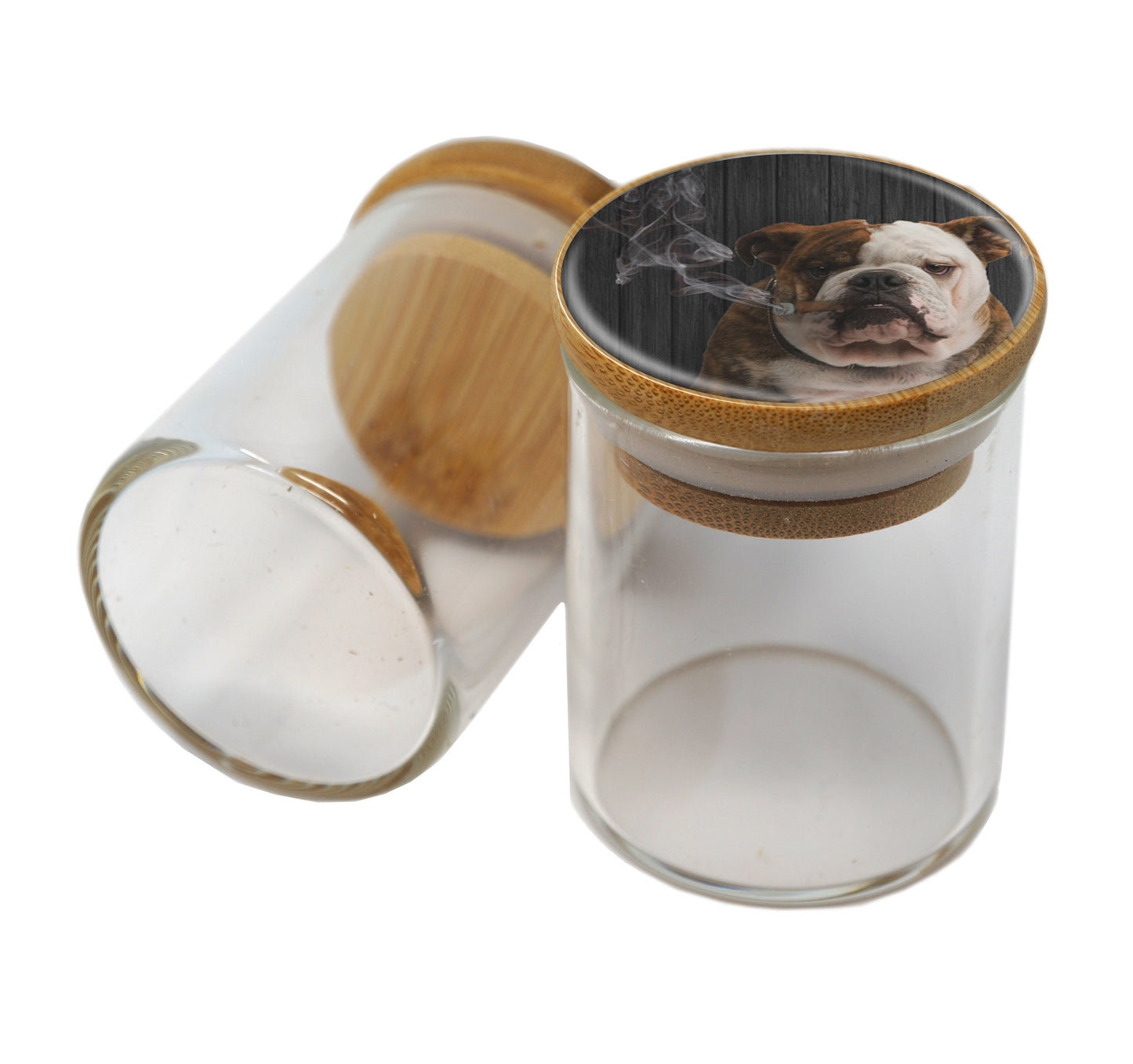 Bamboo Lid Glass Jar Container With Design #BS-074