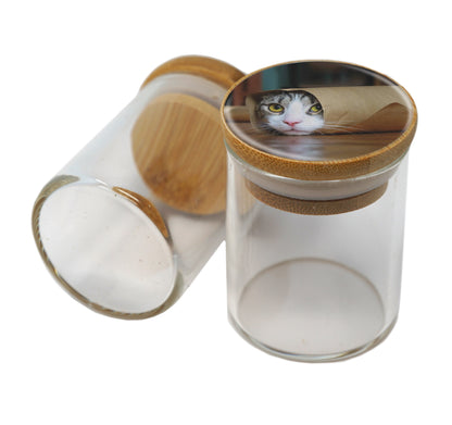 Bamboo Lid Glass Jar Container With Design #BS-076