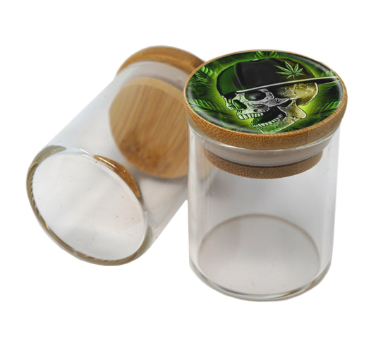 Bamboo Lid Glass Jar Container With Design #BS-079