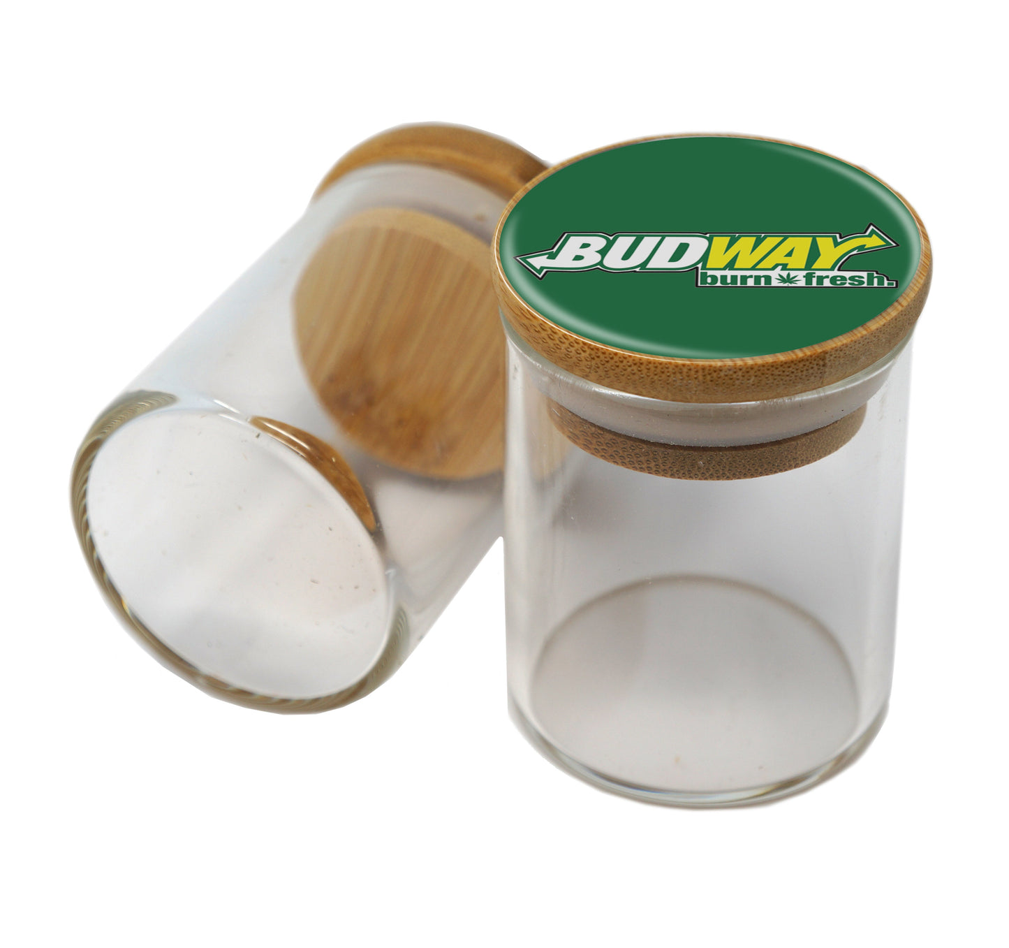 Bamboo Lid Glass Jar Container With Design #BS-092