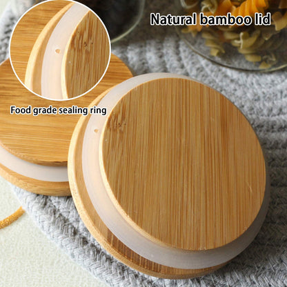 Bamboo Lid Glass Jar Container With Design #BS-005